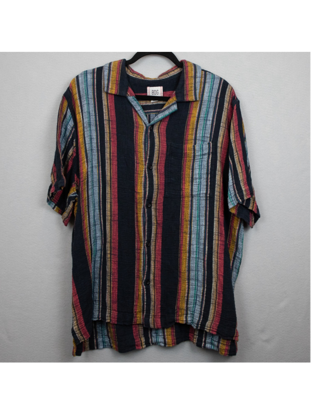 BDG Eli multicolor striped gauzy cotton camp collar shirt-L